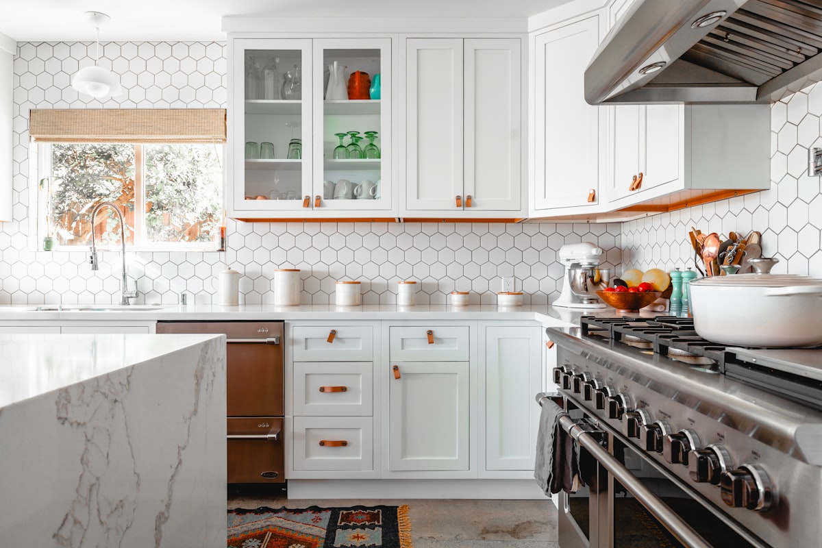 Renovated kitchen with new cabinetry and finishes