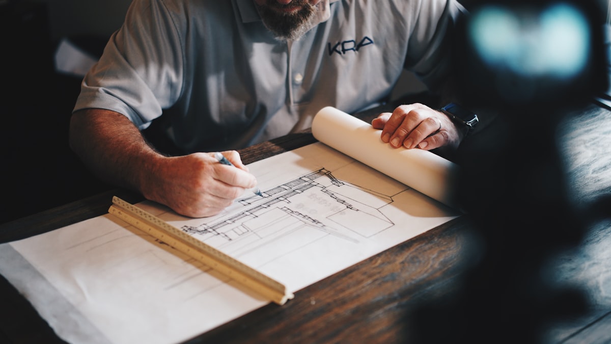 Architect drafting plans for a new-construction home